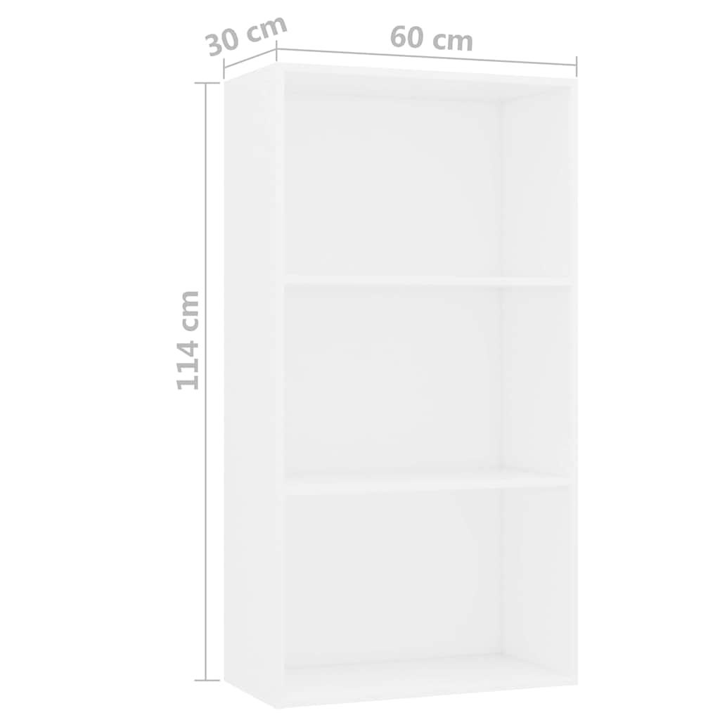 3-Tier Book Cabinet White 60x30x114 cm Engineered Wood