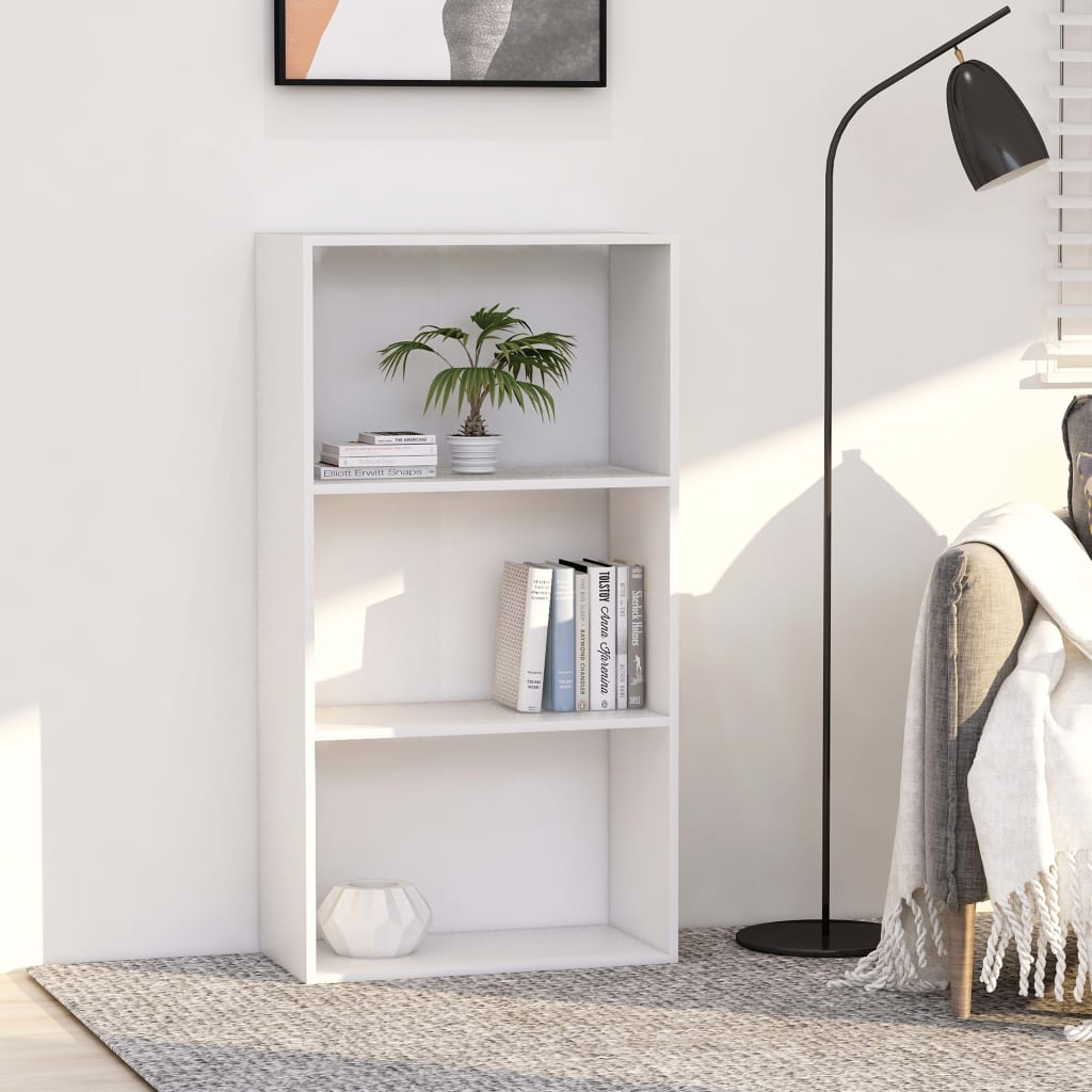 3-Tier Book Cabinet White 60x30x114 cm Engineered Wood