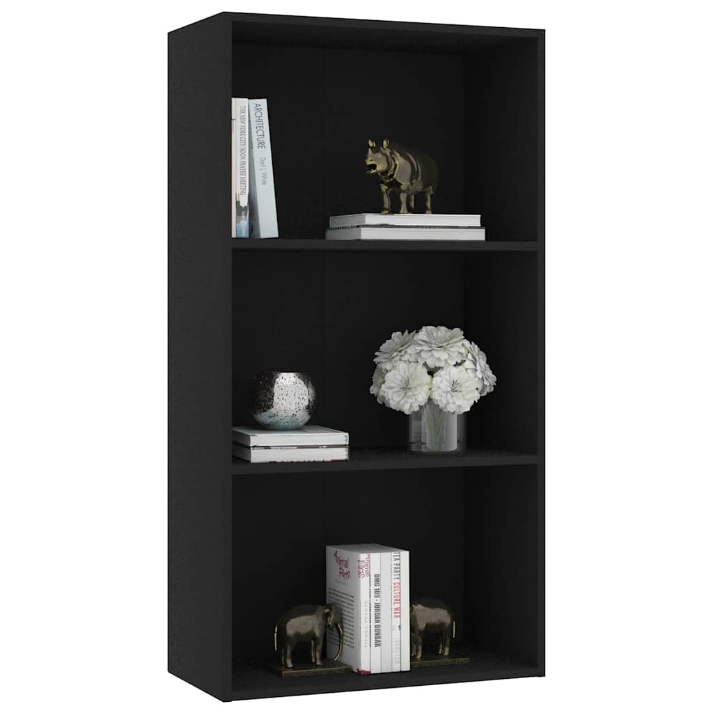 3-Tier Book Cabinet Black 60x30x114 cm Engineered Wood