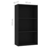 3-Tier Book Cabinet Black 60x30x114 cm Engineered Wood - Rear View