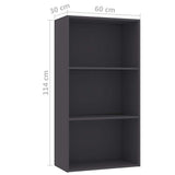 3-Tier Book Cabinet Grey 60x30x114 cm Engineered Wood