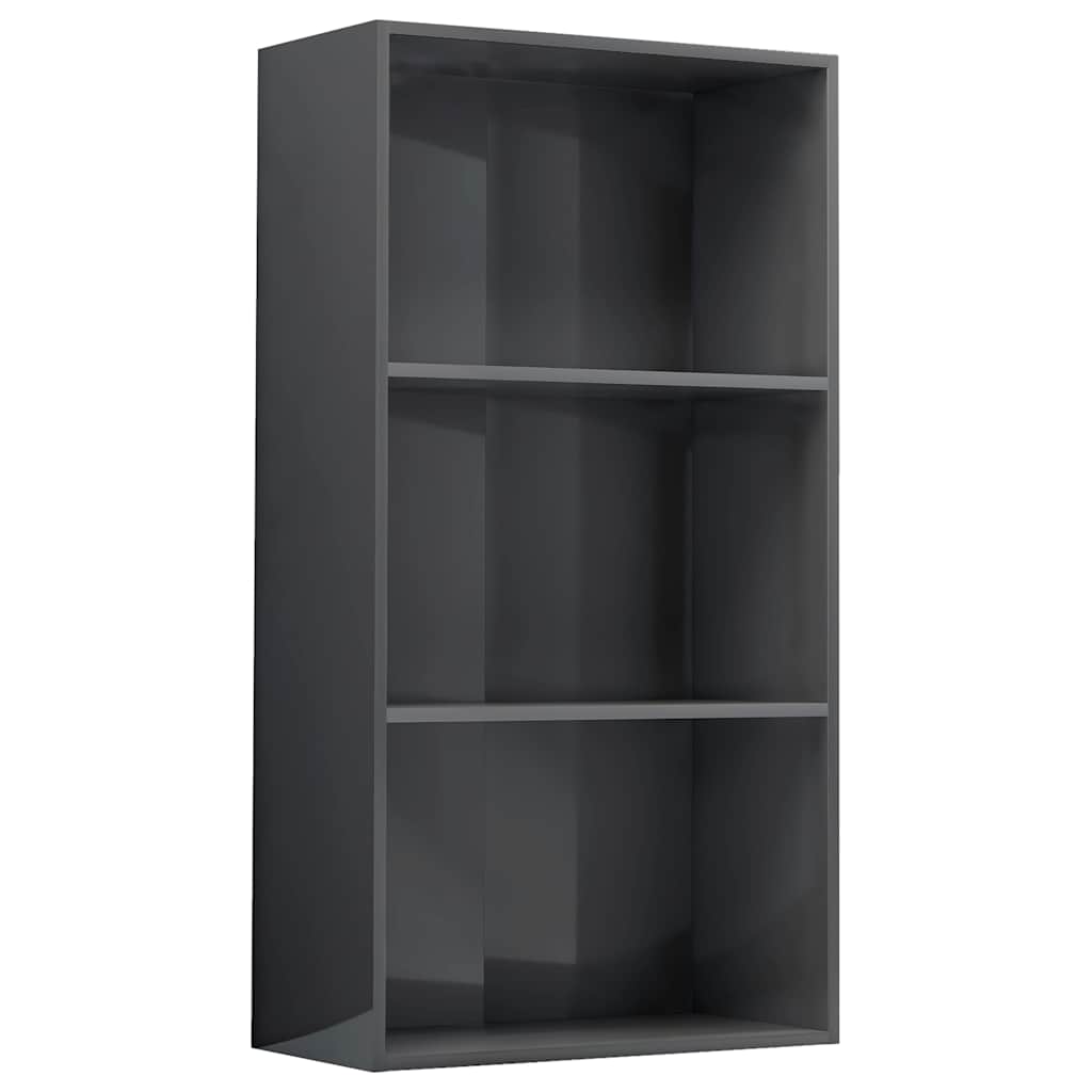 3-Tier Book Cabinet High Gloss Grey 60x30x114 cm Engineered Wood