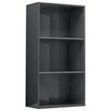 3-Tier Book Cabinet High Gloss Grey 60x30x114 cm Engineered Wood - Front View