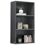 3-Tier Book Cabinet High Gloss Grey 60x30x114 cm Engineered Wood