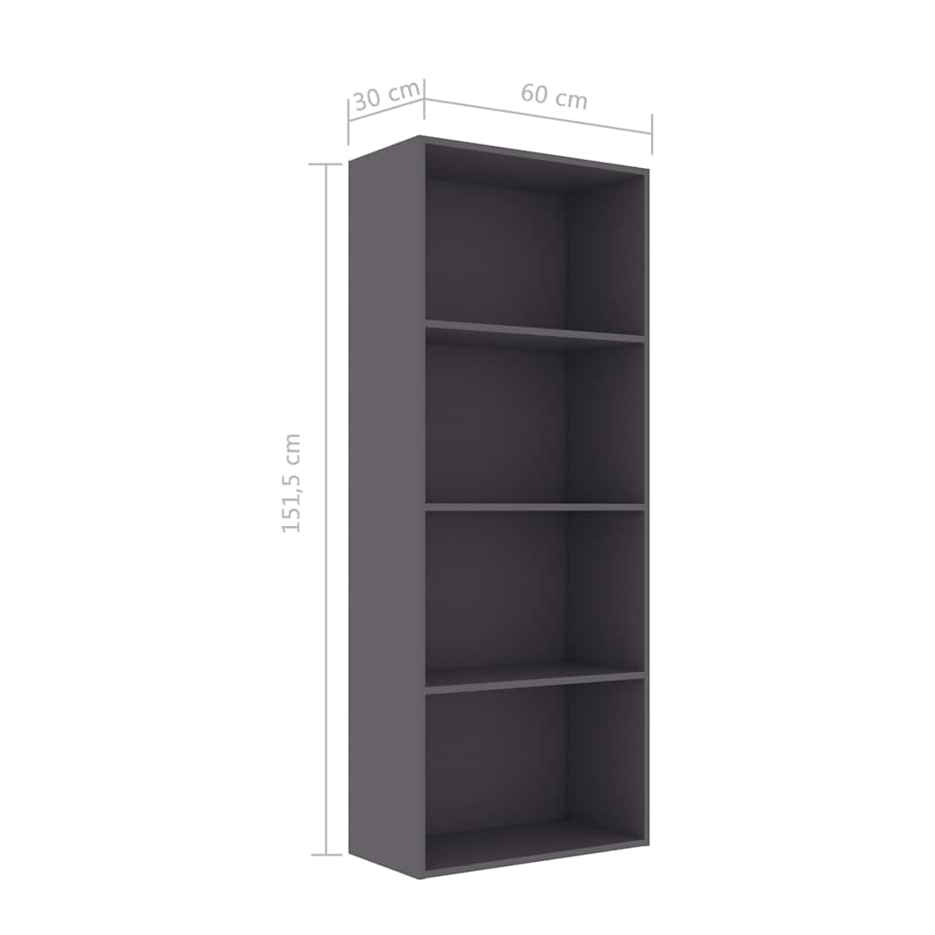 4-Tier Book Cabinet Grey 60x30x151.5 cm Engineered Wood