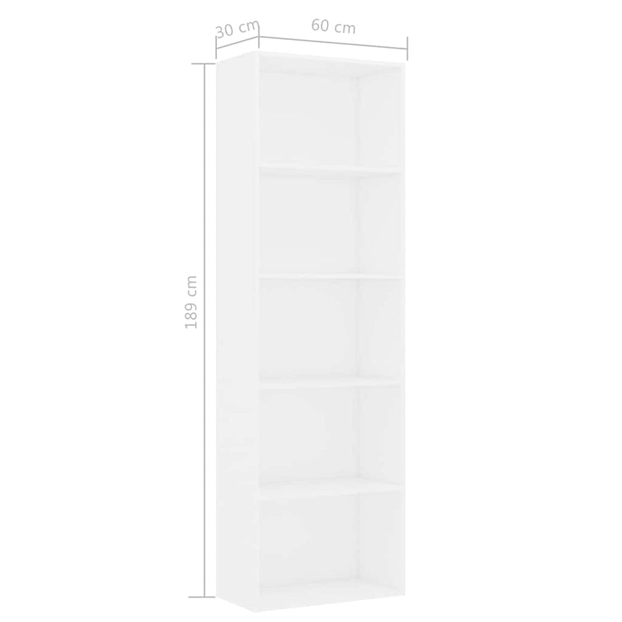 5-Tier Book Cabinet White 60x30x189 cm Engineered Wood