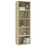 5-Tier Book Cabinet White and Sonoma Oak 60x30x189 cm Engineered Wood
