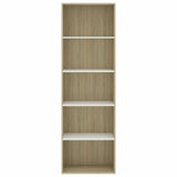 5-Tier Book Cabinet White and Sonoma Oak 60x30x189 cm Engineered Wood