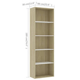5-Tier Book Cabinet White and Sonoma Oak 60x30x189 cm Engineered Wood - Rear View