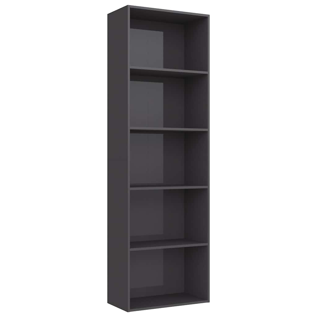 5-Tier Book Cabinet High Gloss Grey 60x30x189 cm Engineered Wood