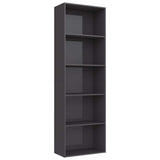 5-Tier Book Cabinet High Gloss Grey 60x30x189 cm Engineered Wood