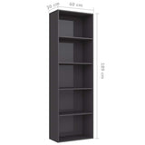 5-Tier Book Cabinet High Gloss Grey 60x30x189 cm Engineered Wood