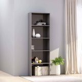 5-Tier Book Cabinet High Gloss Grey 60x30x189 cm Engineered Wood