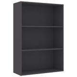 3-Tier Book Cabinet Grey 80x30x114 cm Engineered Wood - Front View