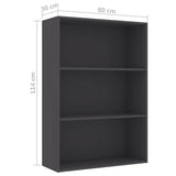 3-Tier Book Cabinet Grey 80x30x114 cm Engineered Wood - Rear View