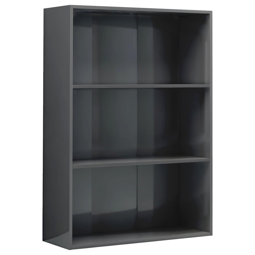 3-Tier Book Cabinet High Gloss Grey 80x30x114 cm Engineered Wood