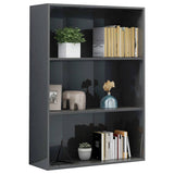 3-Tier Book Cabinet High Gloss Grey 80x30x114 cm Engineered Wood - Side View