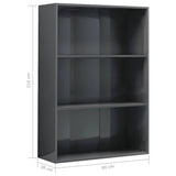 3-Tier Book Cabinet High Gloss Grey 80x30x114 cm Engineered Wood