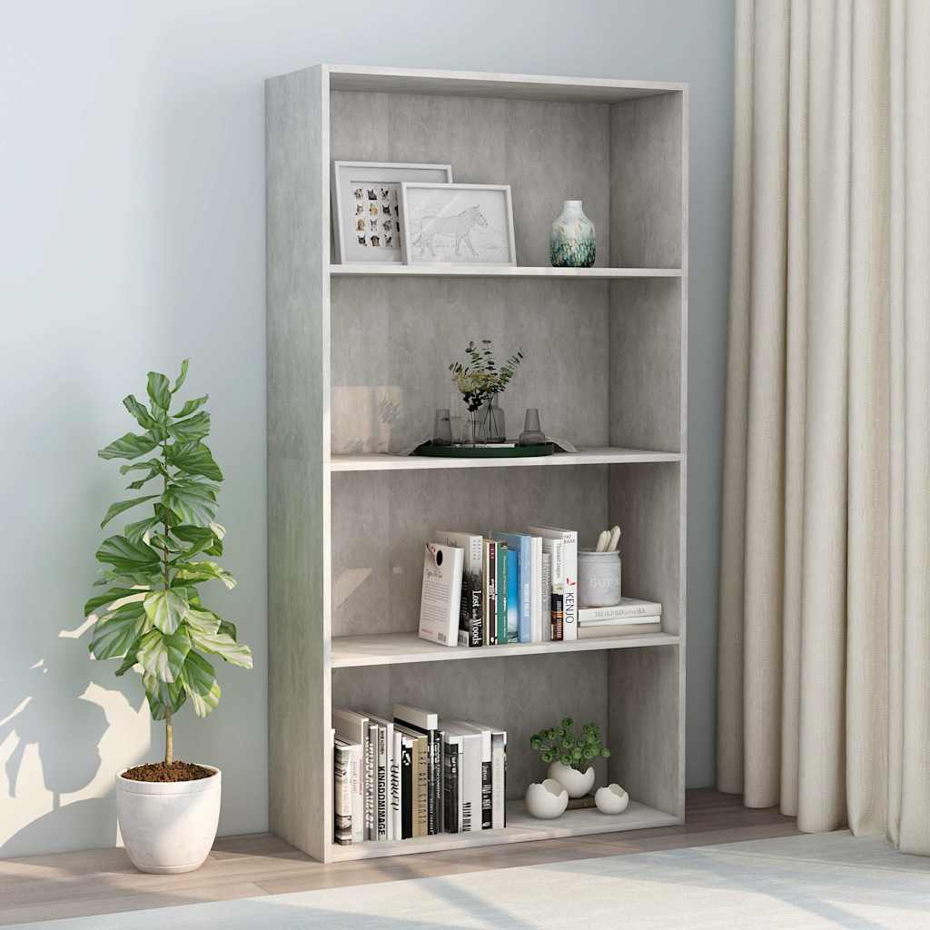 4-Tier Book Cabinet Concrete Grey 80x30x151.5 cm Engineered Wood