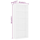 5-Tier Book Cabinet White 80x30x189 cm Engineered Wood