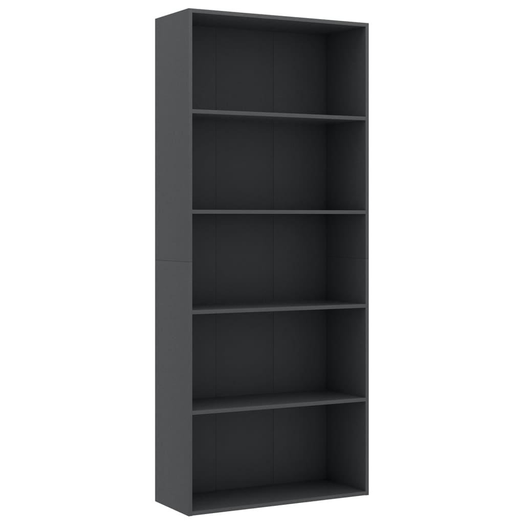 5-Tier Book Cabinet Grey 80x30x189 cm Engineered Wood