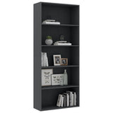 5-Tier Book Cabinet Grey 80x30x189 cm Engineered Wood - Side View