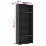 5-Tier Book Cabinet Grey 80x30x189 cm Engineered Wood