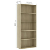 5-Tier Book Cabinet Sonoma Oak 80x30x189 cm Engineered Wood - Rear View