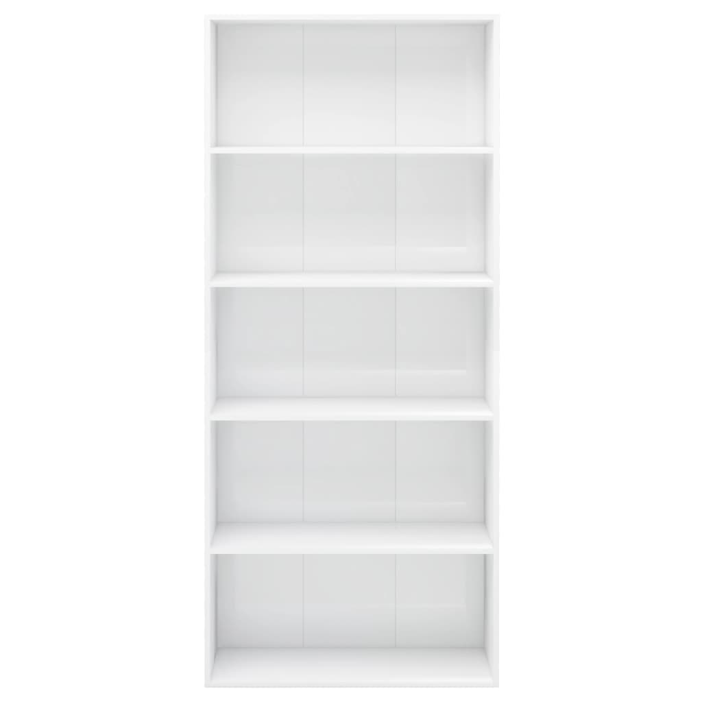 5-Tier Book Cabinet High Gloss White 80x30x189 cm Engineered Wood