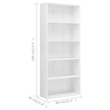 5-Tier Book Cabinet High Gloss White 80x30x189 cm Engineered Wood - Rear View