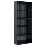 5-Tier Book Cabinet High Gloss Black 80x30x189 cm Engineered Wood - Front View