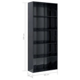 5-Tier Book Cabinet High Gloss Black 80x30x189 cm Engineered Wood