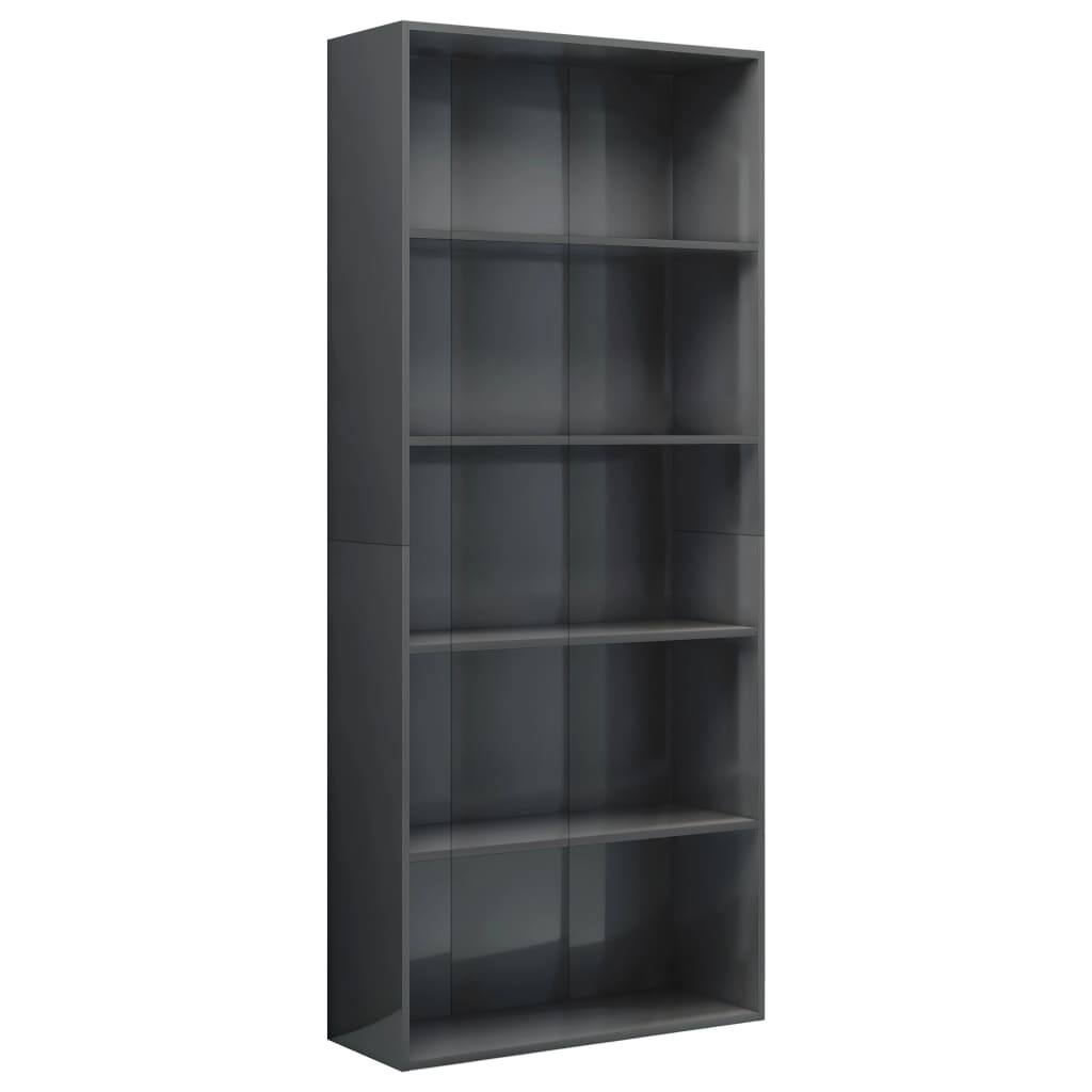 5-Tier Book Cabinet High Gloss Grey 80x30x189 cm Engineered Wood