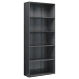 5-Tier Book Cabinet High Gloss Grey 80x30x189 cm Engineered Wood