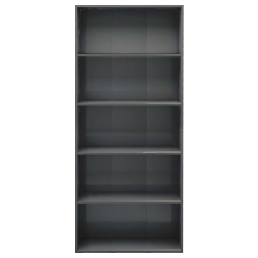 5-Tier Book Cabinet High Gloss Grey 80x30x189 cm Engineered Wood