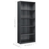 5-Tier Book Cabinet High Gloss Grey 80x30x189 cm Engineered Wood
