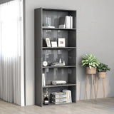 5-Tier Book Cabinet High Gloss Grey 80x30x189 cm Engineered Wood