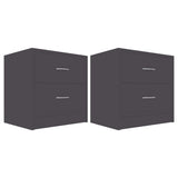 Bedside Cabinets 2 pcs Grey 40x30x40 cm Engineered Wood - Front View