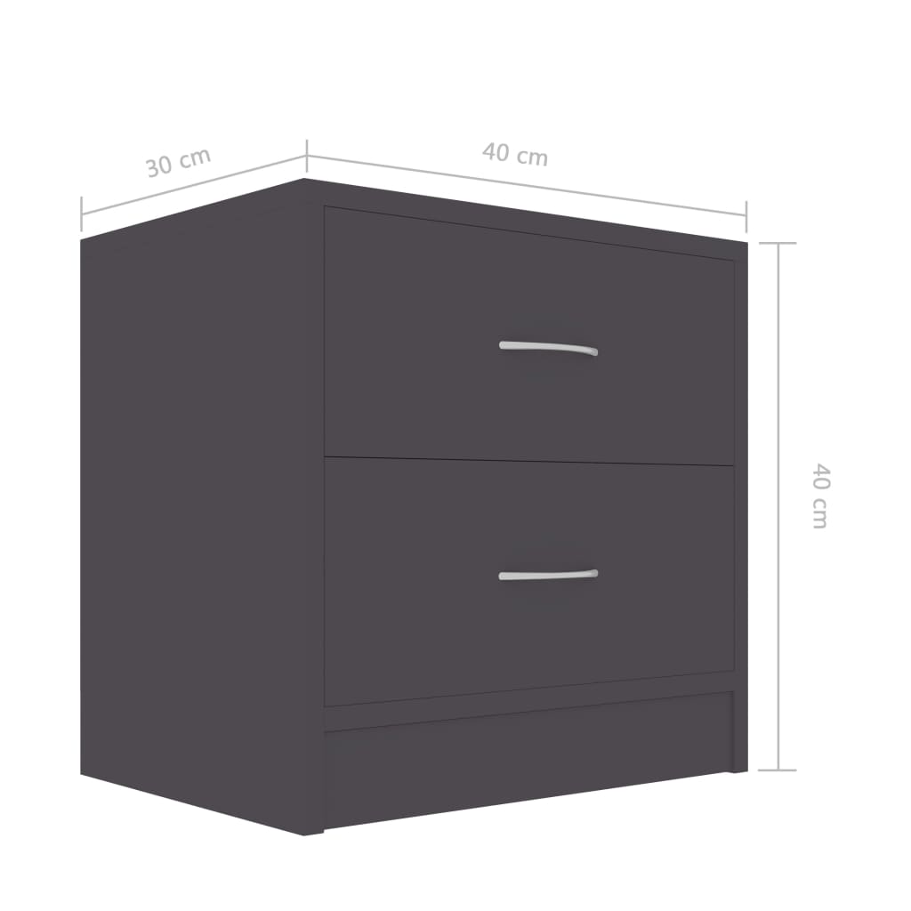 Bedside Cabinets 2 pcs Grey 40x30x40 cm Engineered Wood