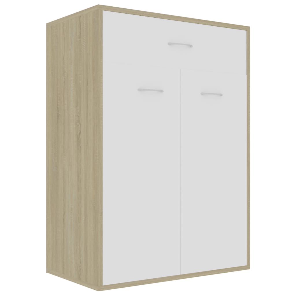 Shoe Cabinet White and Sonoma Oak 60x35x84 cm Engineered Wood
