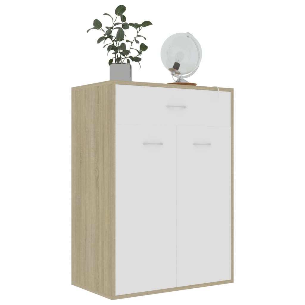 Shoe Cabinet White and Sonoma Oak 60x35x84 cm Engineered Wood