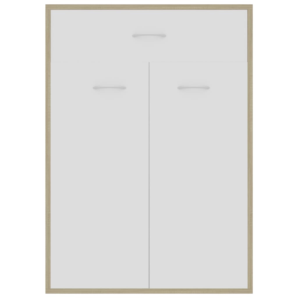 Shoe Cabinet White and Sonoma Oak 60x35x84 cm Engineered Wood
