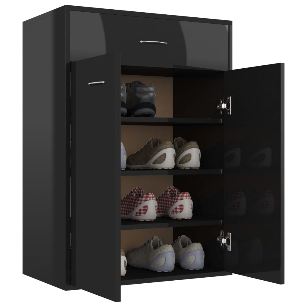 Shoe Cabinet High Gloss Black 60x35x84 cm Engineered Wood