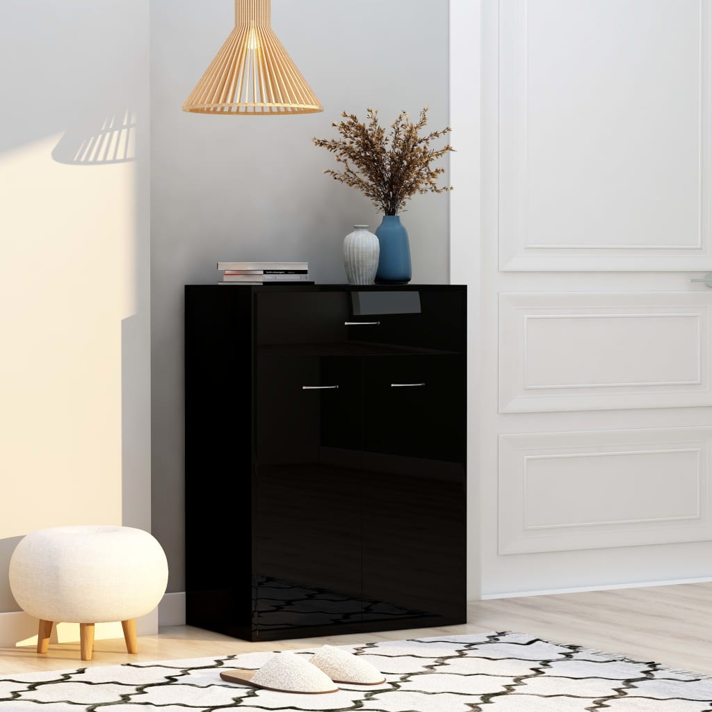 Shoe Cabinet High Gloss Black 60x35x84 cm Engineered Wood