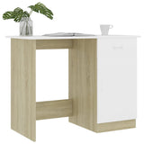 Desk White and Sonoma Oak 100x50x76 cm Engineered Wood - Side View