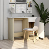 Desk White and Sonoma Oak 100x50x76 cm Engineered Wood - Top-Down View