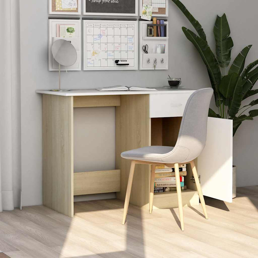 Desk White and Sonoma Oak 100x50x76 cm Engineered Wood