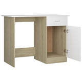 Desk White and Sonoma Oak 100x50x76 cm Engineered Wood - 45-Degree Angle
