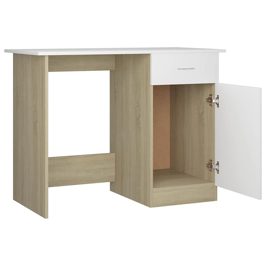 Desk White and Sonoma Oak 100x50x76 cm Engineered Wood