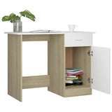 Desk White and Sonoma Oak 100x50x76 cm Engineered Wood - Rear View